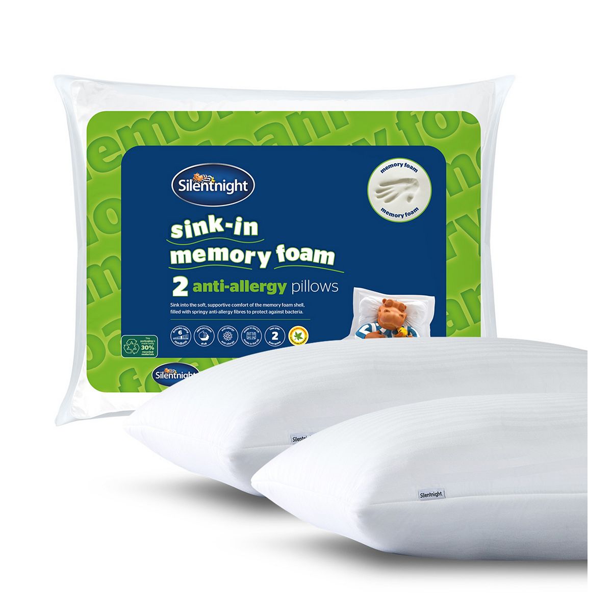 Silentnight Sink-In Anti Allergy Memory Foam Shell Pillow Pair