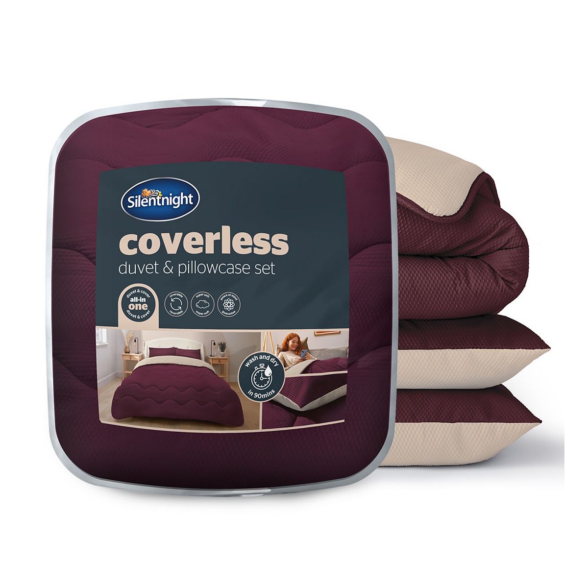 Silentnight Seersucker Coverless 10.5 Tog Duvet And Pillowcase Set Berry/Natural - King