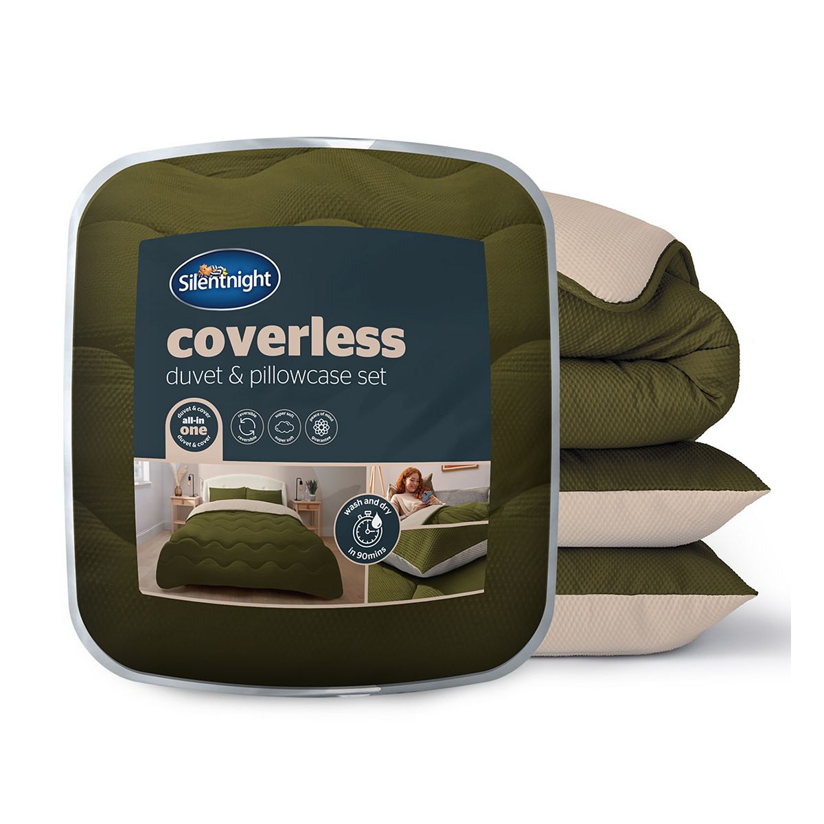 Silentnight Seersucker Coverless 10.5 Tog Duvet And Pillowcase Set Olive/Natural - Double