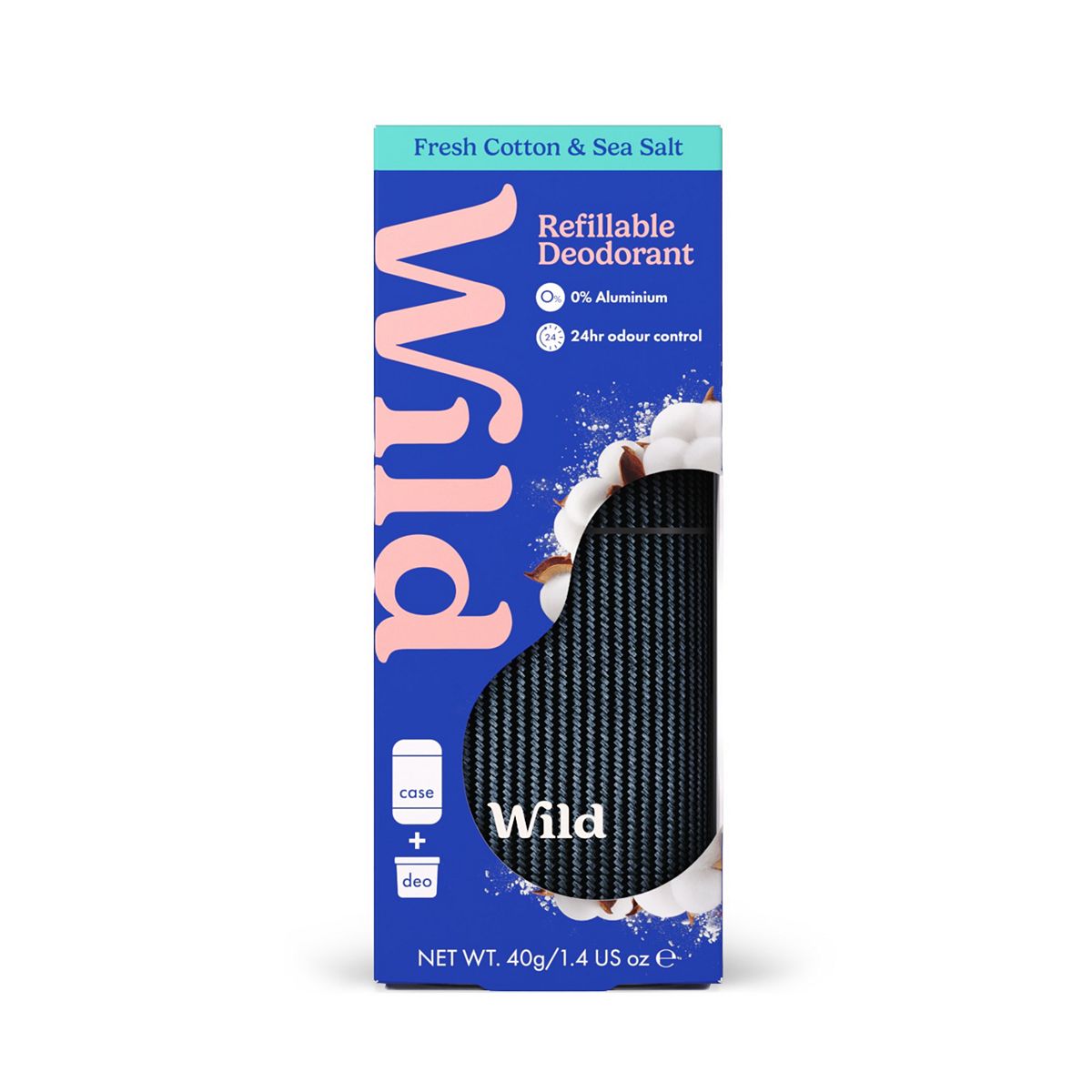 Wild Men's Carbon Case + Fresh Cotton & Sea Salt Deodorant Refill 40G