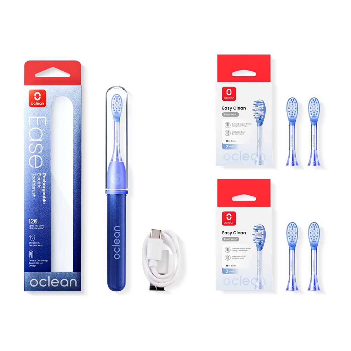 Oclean Ease Rechargeable Toothbrush With Brush Heads In Blue