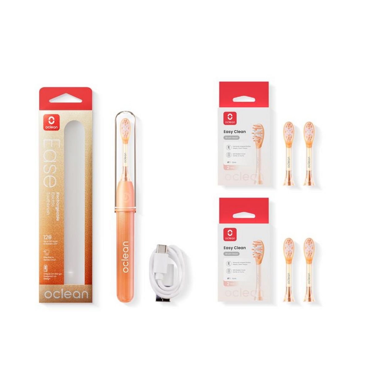 Oclean Ease Rechargeable Toothbrush With Brush Heads In Orange