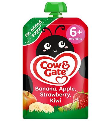 Cow & Gate Fruit Pouch Banana Apple Strawberry & Kiwi Baby Food 6 Plus Months (4)