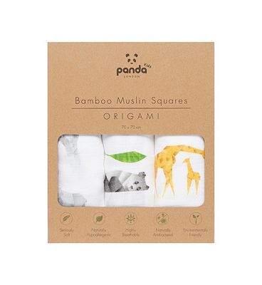 Panda Kids Bamboo Muslin Squares Origami, 3 Pack