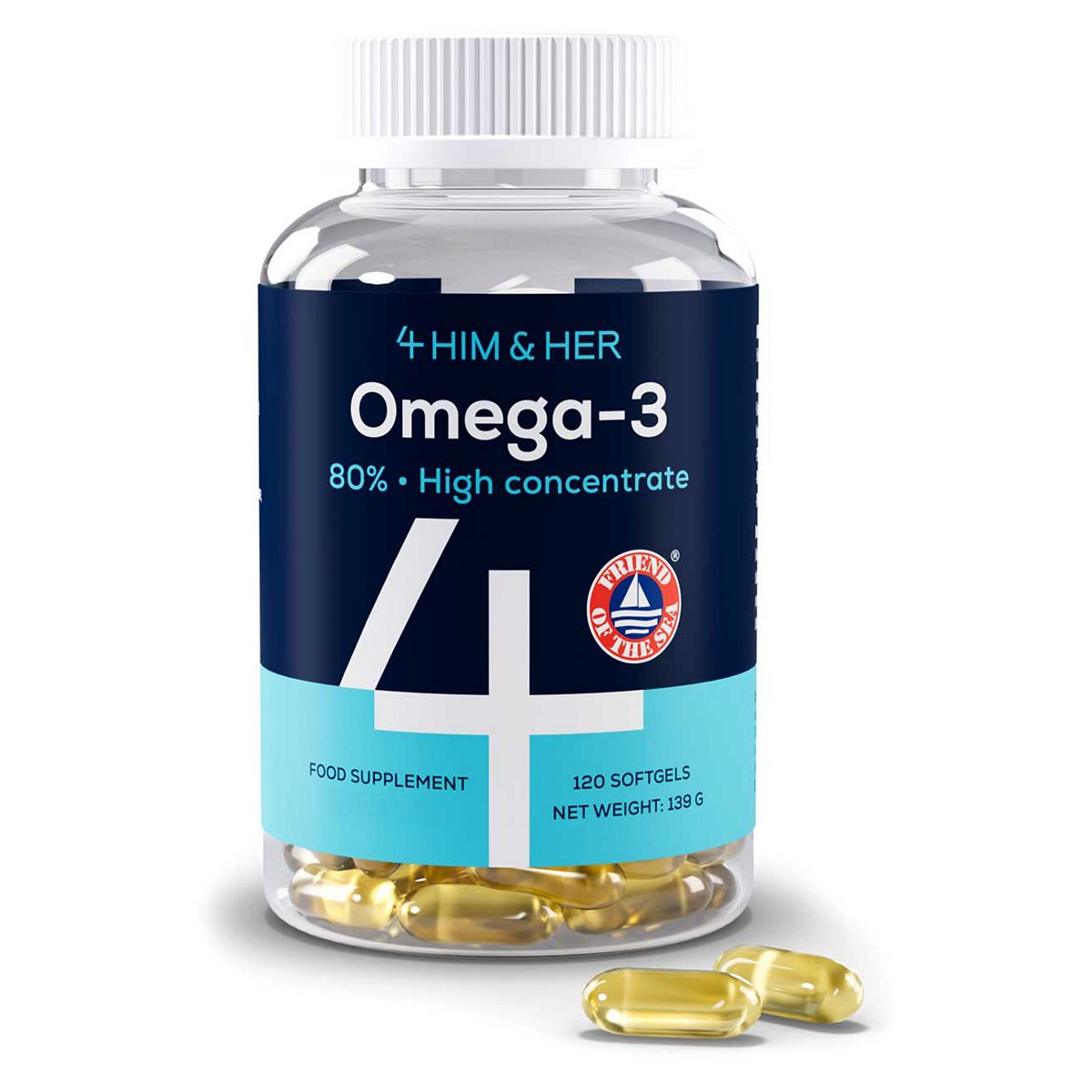 4HIM4HER 4Him&her Omega 3 Capsules High Strength Fish Oil 1334Mg – Easy To Swallow, No Fishy Taste - Triglyceride Form 120 Caps