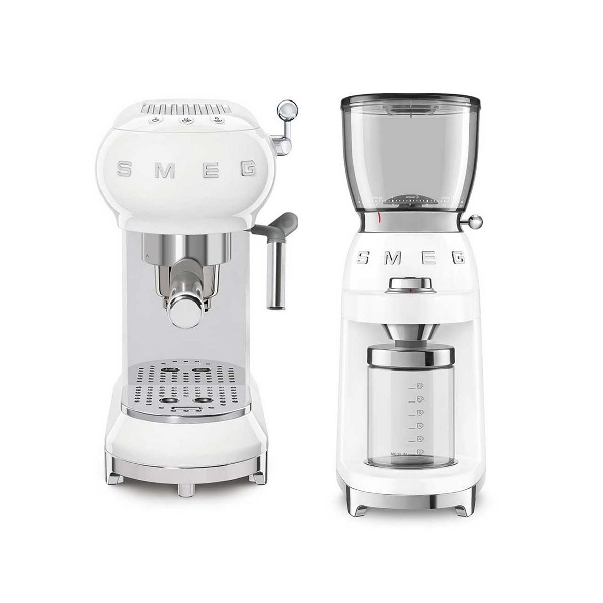 Smeg Espresso Coffee Machine And Grinder In White