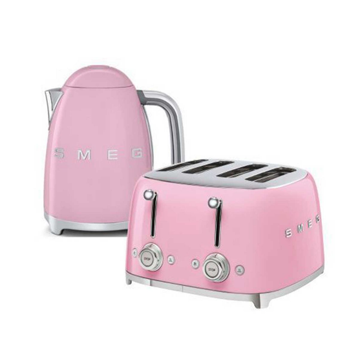 Smeg Kettle And 50S 4 By Slice Toaster In Pink