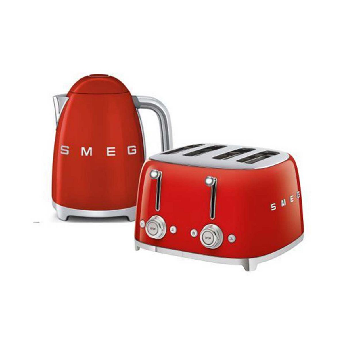 Smeg Kettle And 50S 4 By Slice Toaster In Red