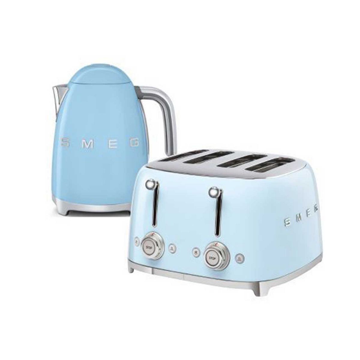 Smeg Kettle And 50S 4 By Slice Toaster In Pastel Blue