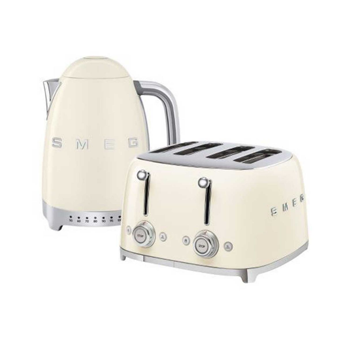 Smeg Kettle And 50S 4 By Slice Toaster In Cream