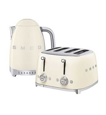 Smeg Kettle And 50S 4 By 4 Slice Toaster In Cream