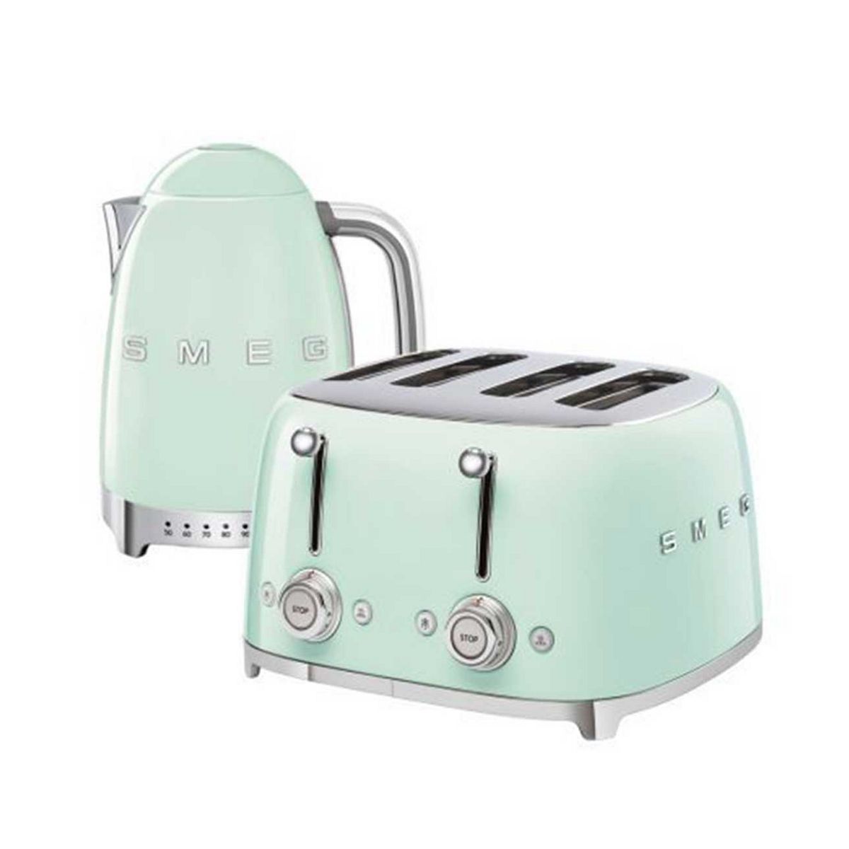 Smeg Kettle And 50S 4 By Slice Toaster In Pastel Green