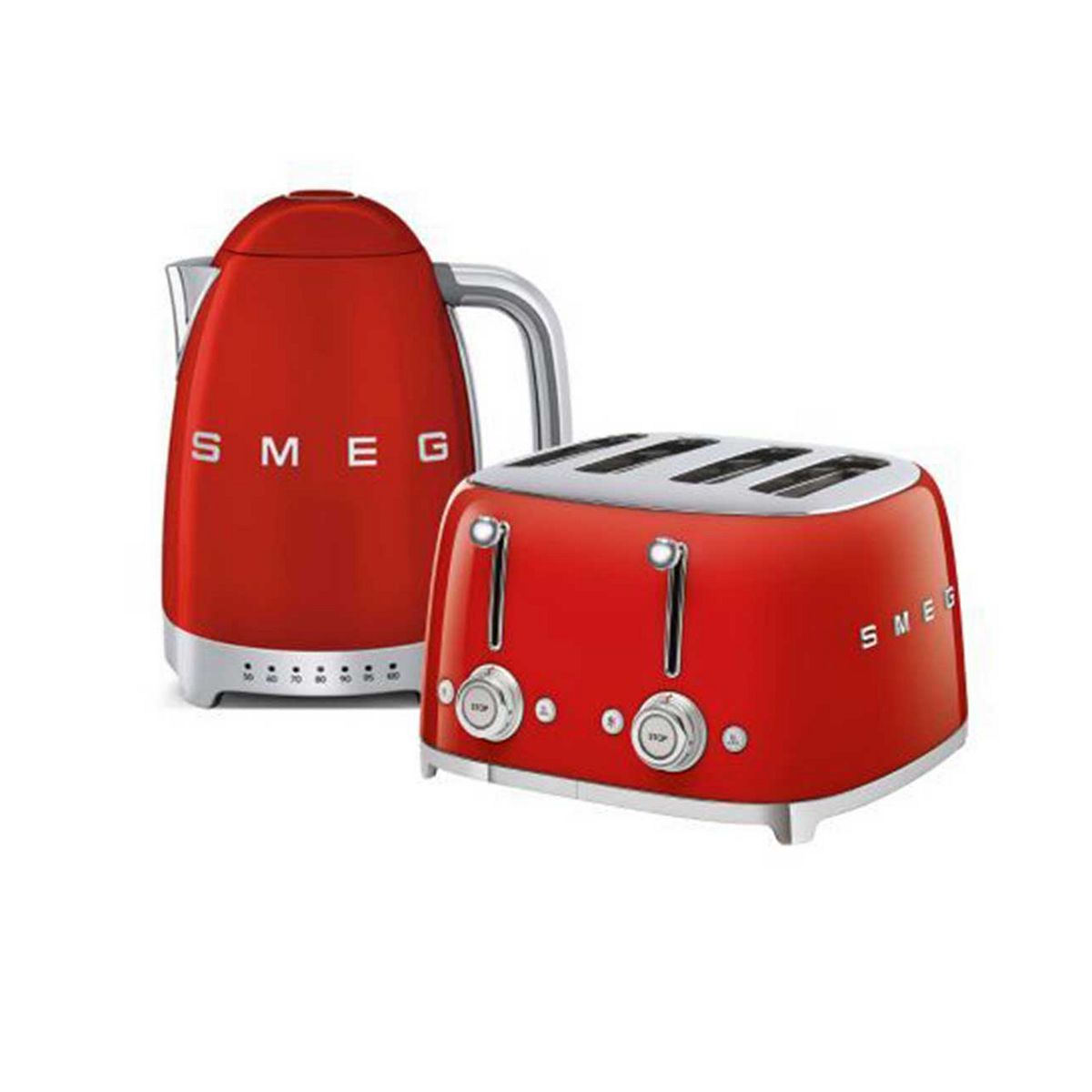 Smeg Kettle And 50S 4 By Slice Toaster In Red