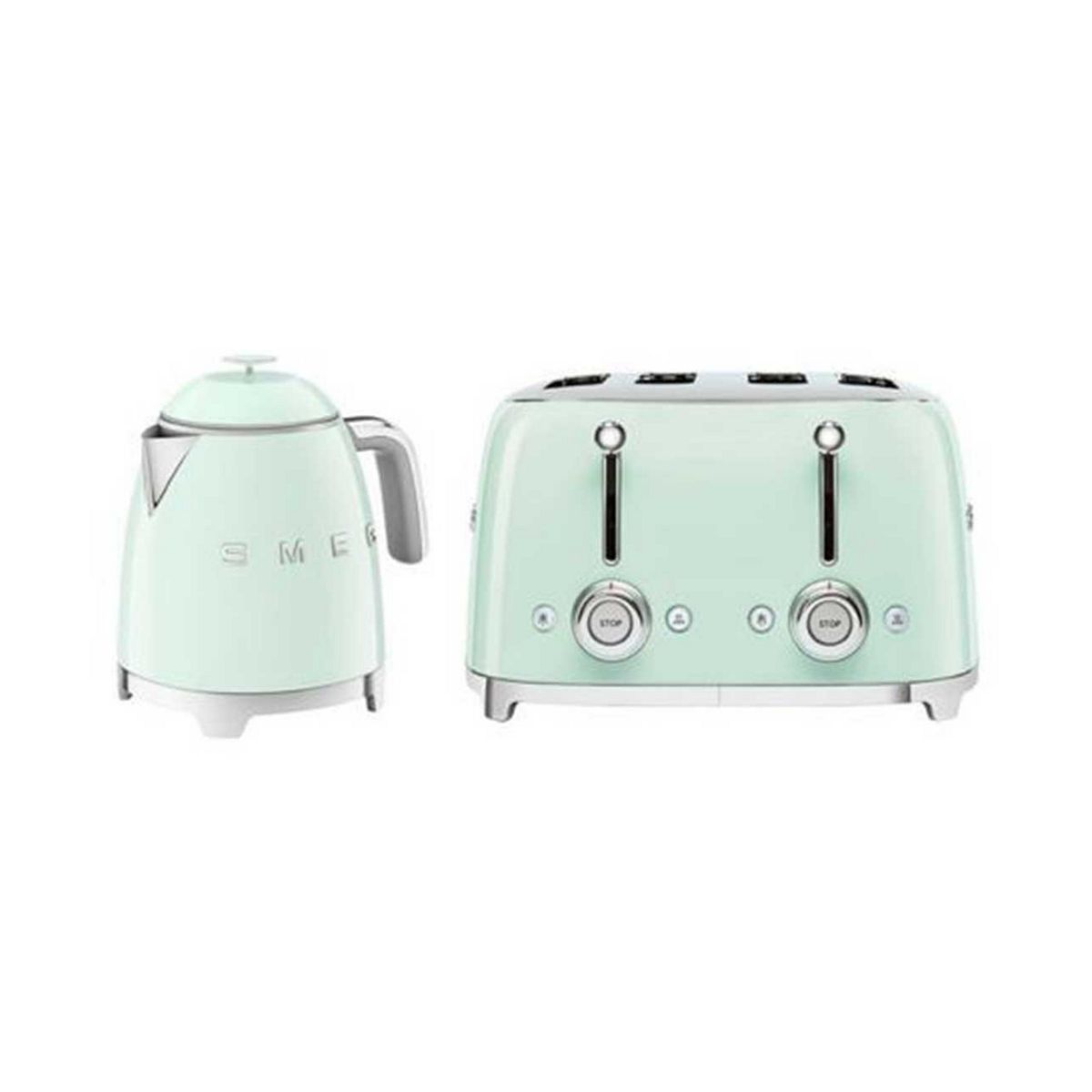 Smeg 50'S Style Mini Kettle And 4 Slice Toaster In Pastel Green