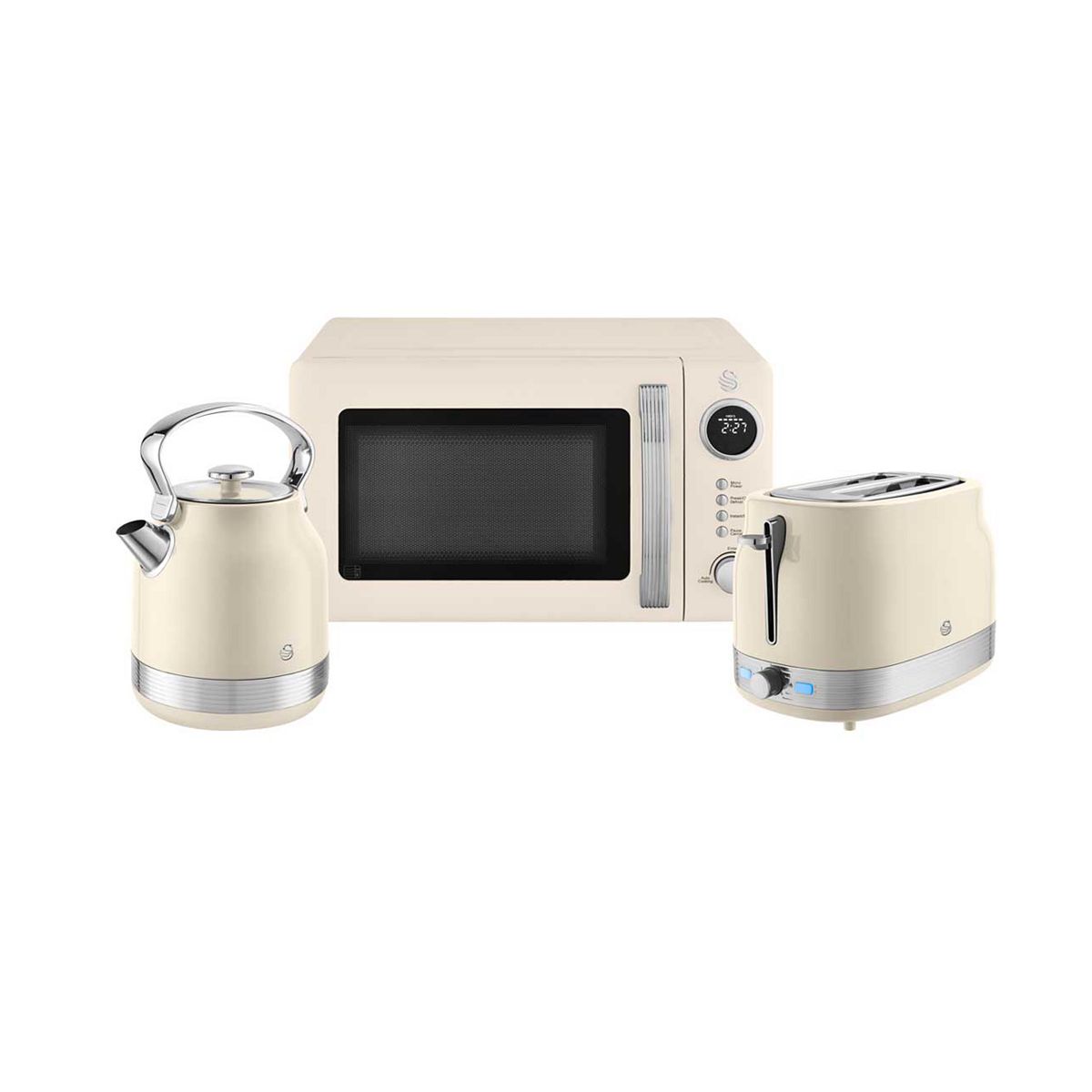 Swan Retrorevive Traditional 1.7L Kettle, 2 Slice Toaster And 20L Microwave Chantilly Cream