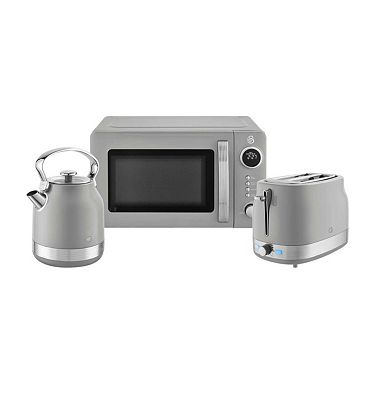 Swan Retrorevive Traditional 1. Kettle, 2 Slice Toaster And 20L Microwave Grey And Chrome Trim, 7l