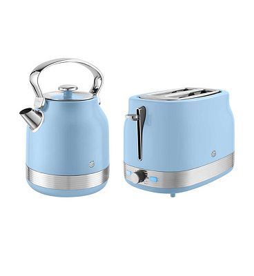 Swan Retrorevive Traditional Kettle 1. 3Kw And 2 Slice Toaster Blue And Chrome Trim, 7l
