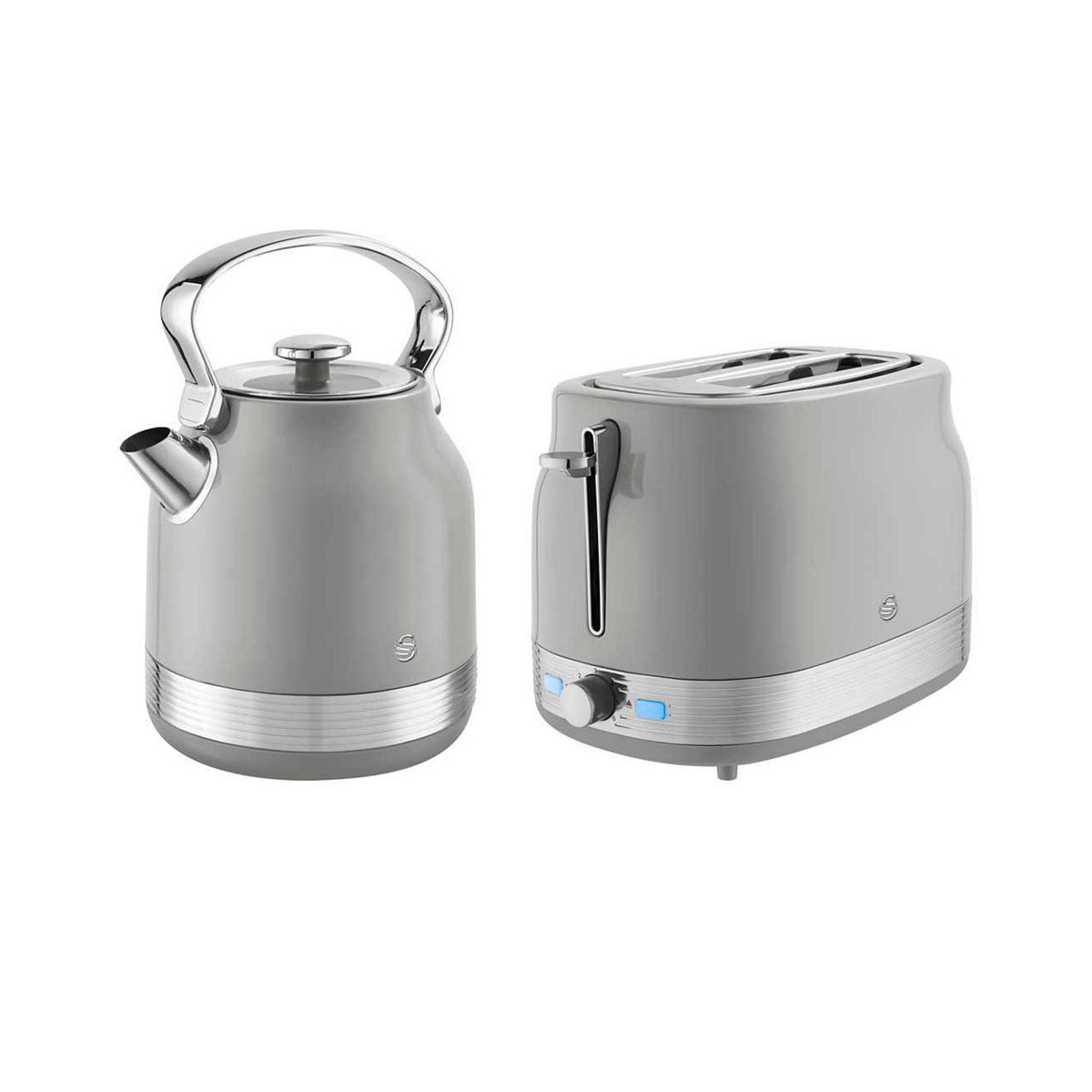 Swan Retrorevive Traditional Kettle 1.7L 3Kw And 2 Slice Toaster Grey Chrome Trim