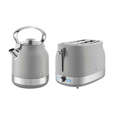 Swan Retrorevive Traditional Kettle 1. 3Kw And 2 Slice Toaster Grey And Chrome Trim, 7l