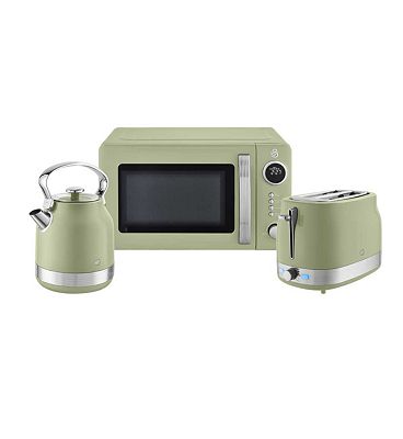 Swan Retrorevive Traditional 1. Kettle, 2 Slice Toaster And 20L Microwave Green And Chrome Trim, 7l