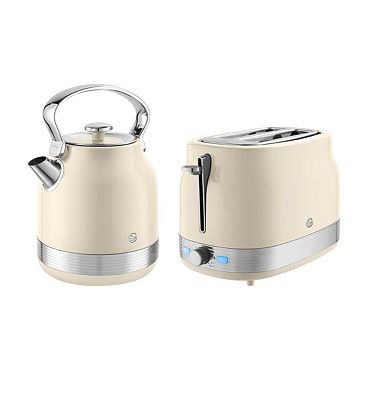 Swan Retrorevive Traditional Kettle 1. 3Kw And 2 Slice Toaster Chantilly Cream, 7l
