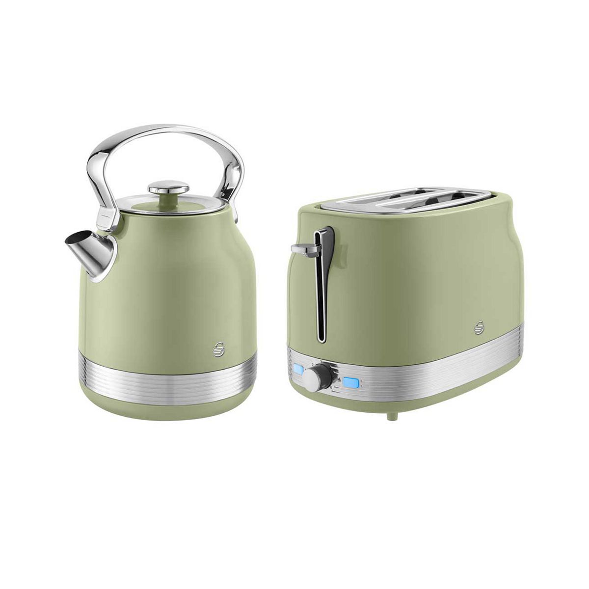 Swan Retrorevive Traditional Kettle 1.7L 3Kw And 2 Slice Toaster Green Chrome Trim