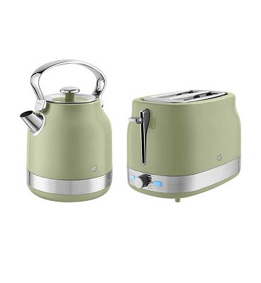 Swan Retrorevive Traditional Kettle 1. 3Kw And 2 Slice Toaster Green And Chrome Trim, 7l