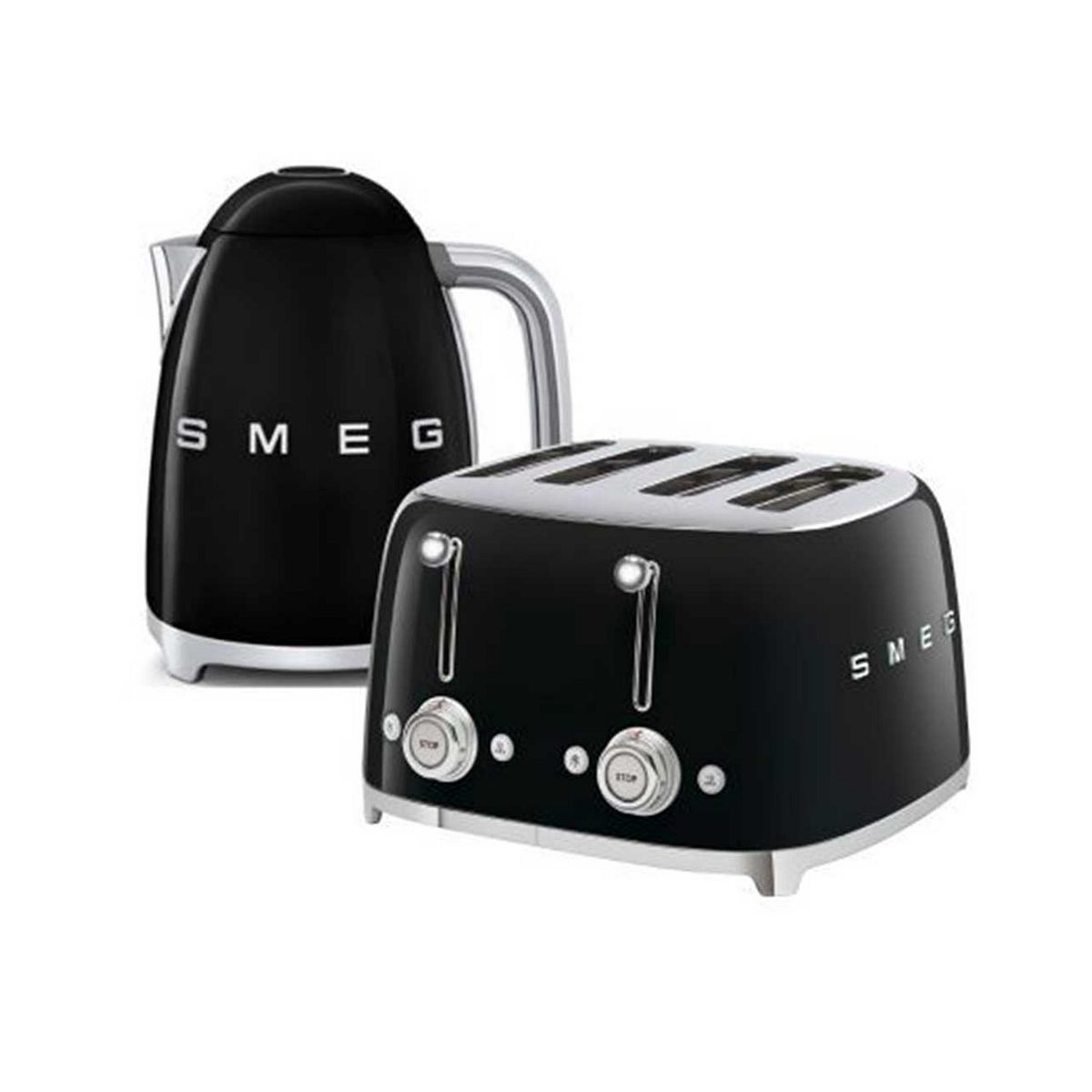 Smeg Kettle And 50S 4 By Slice Toaster In Black