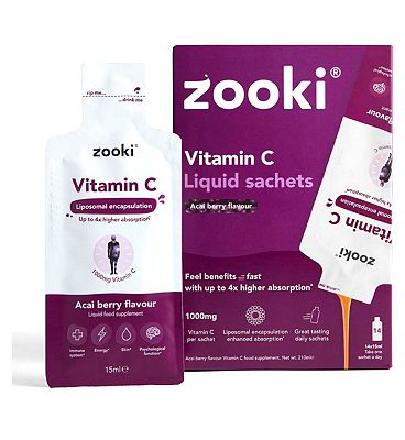 Zooki Liposomal Vitamin C, Acai Berry Flavour - 14 Liquid Sachets, 15ml