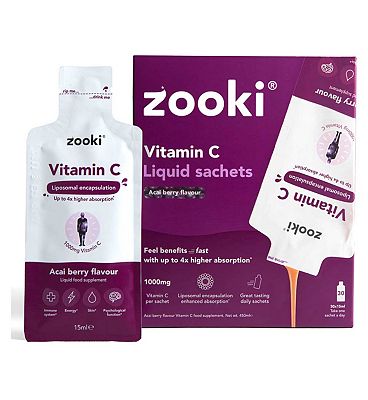 Zooki Liposomal Vitamin C, Acai Berry Flavour - 30 Liquid Sachets, 15ml