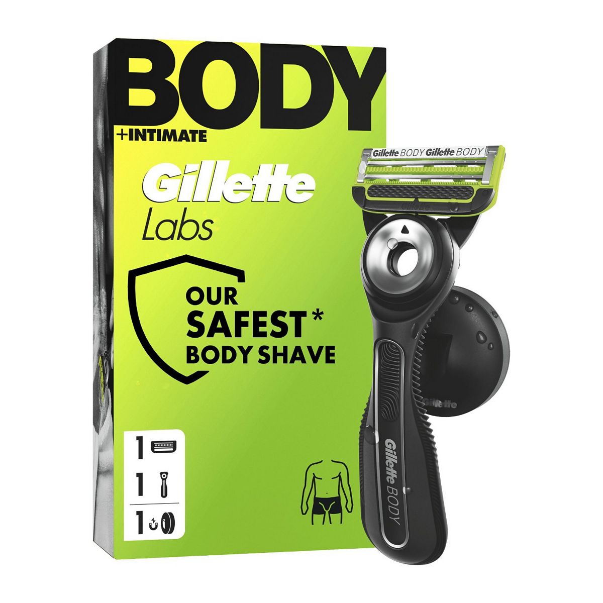 Gillette Labs Body + Intimate Razor With Magnetic Shower Hanger, Handle 1 Cartridge