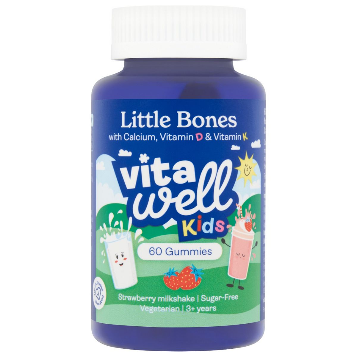 Vitawell Kids Little Bones - Calcium & Vitamin D Strawberry Milkshake 60 Gummies