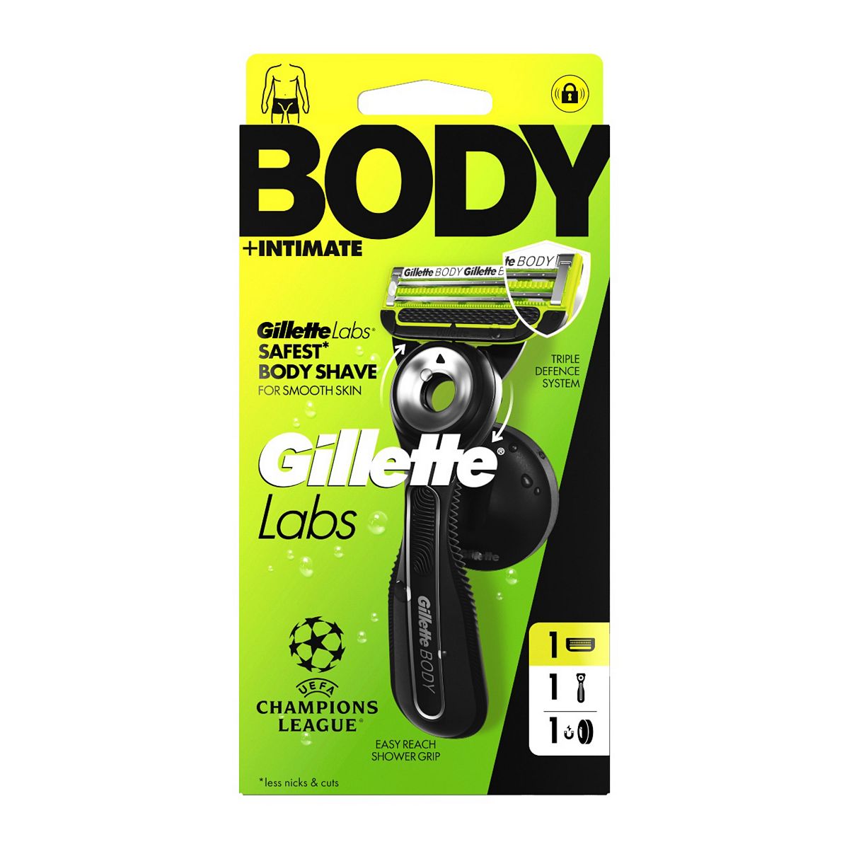 Gillette Labs Uefa Champions League Body + Intimate Razor With Magnetic Shower Hanger, Handle 1 Cartridge