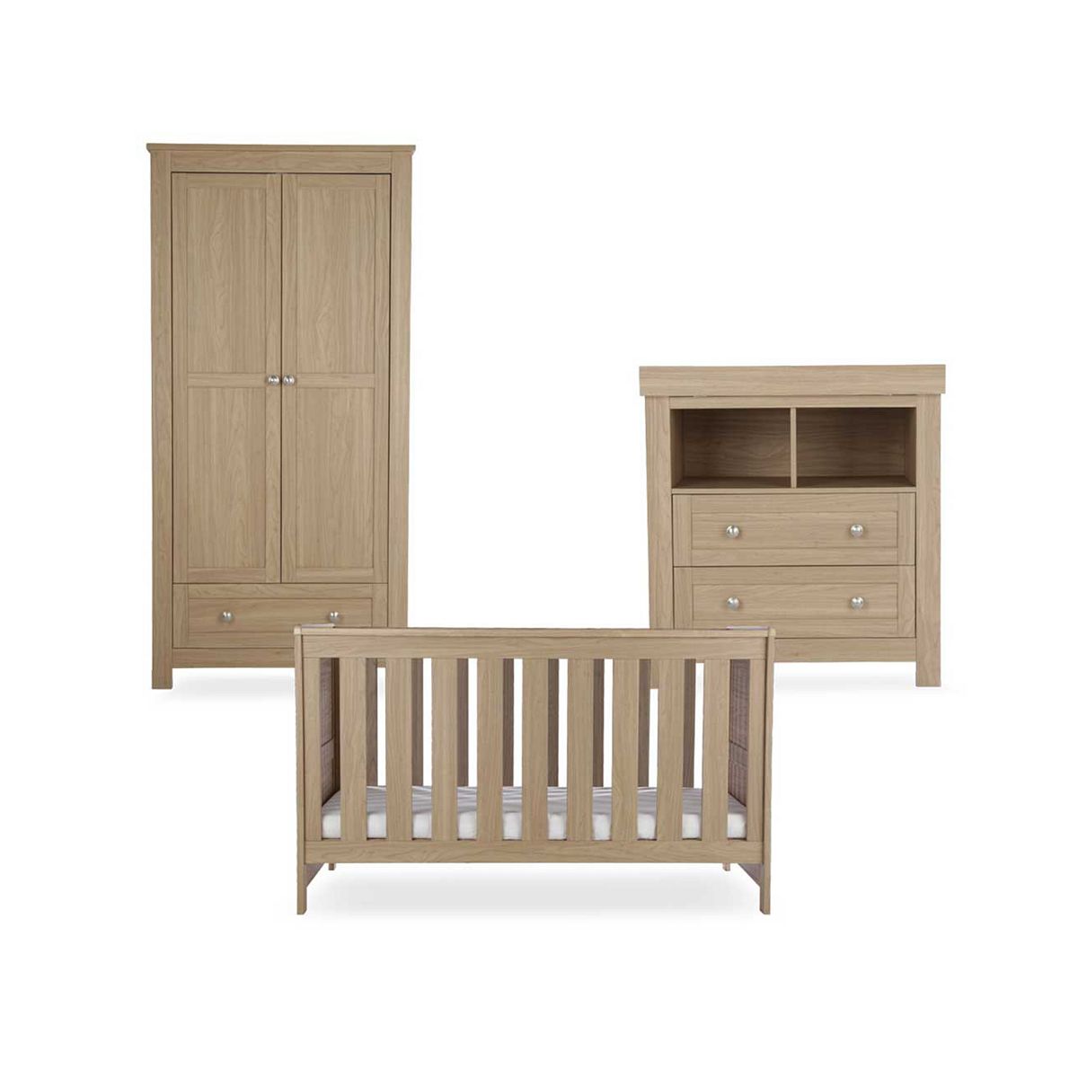 Cuddleco Burford 3Pc Set Oak Cot Dresser & Wardrobe