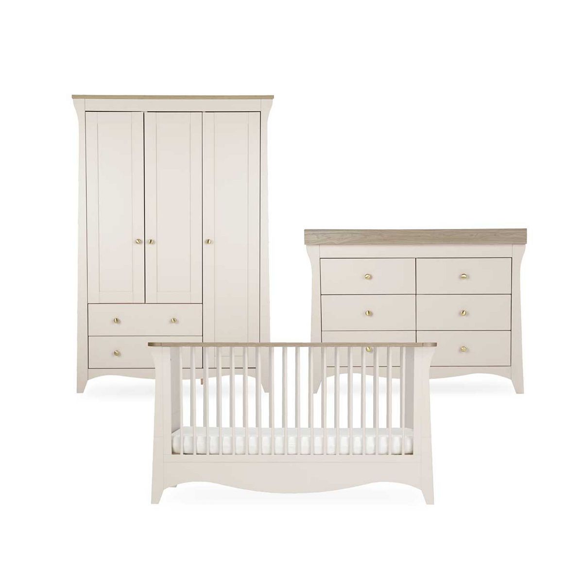 Cuddleco Clara Luxe 3 Piece Set Cash/Ash, Cot, Dresser & Wardrobe
