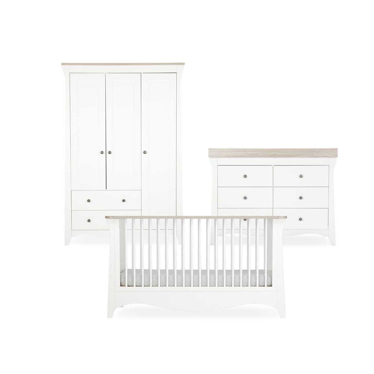 Cuddleco Clara Luxe 3 Piece Set /Ash, Cot, Dresser & Wardrobe White