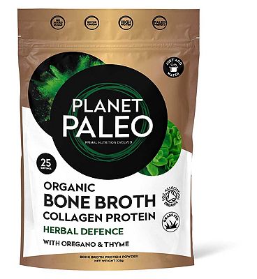 Click to view product details and reviews for Planet Paleo Organic Bone Broth Protein Powder Herbal Defence 225g.