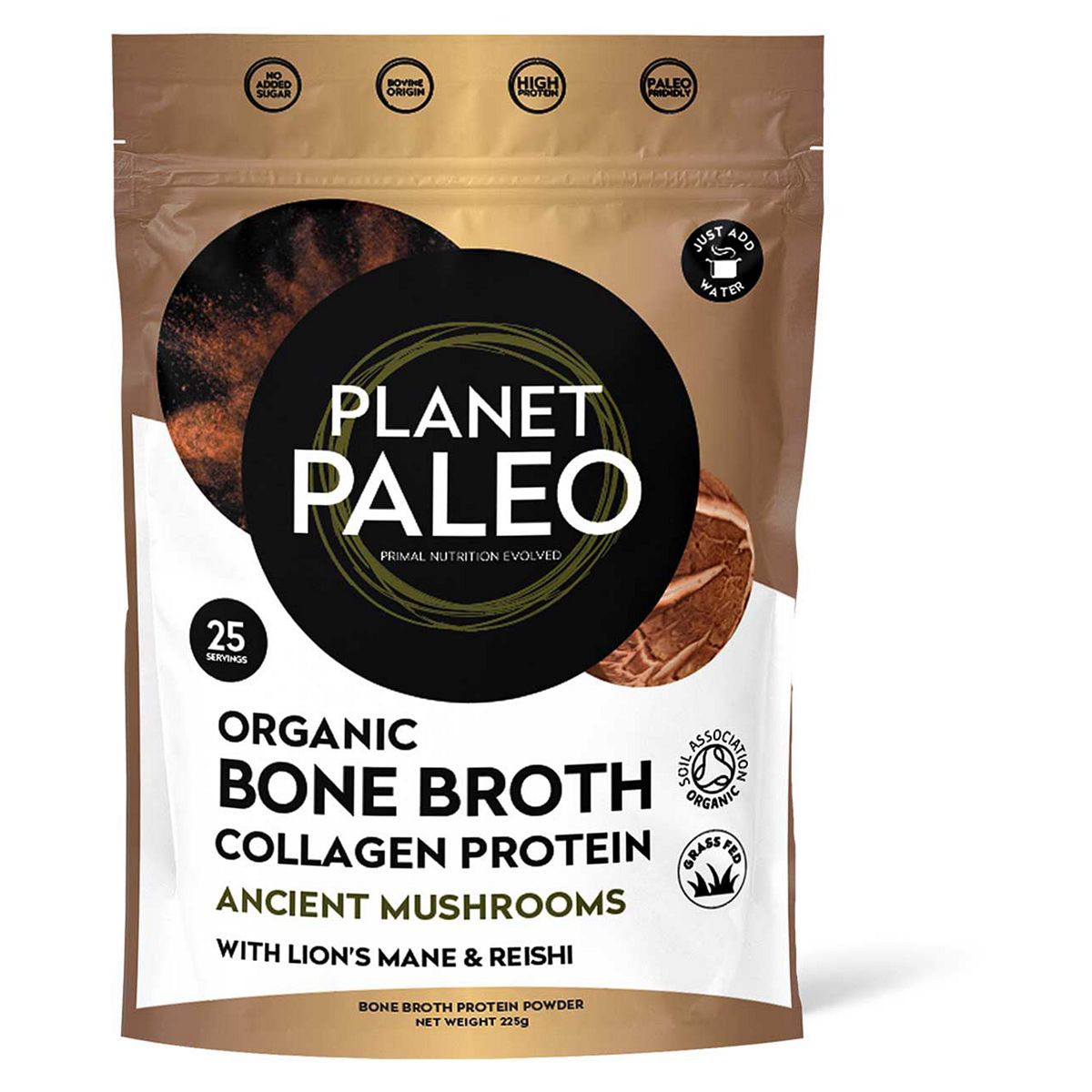 Planet Paleo Organic Bone Broth Protein Powder Ancient Mushrooms 225G