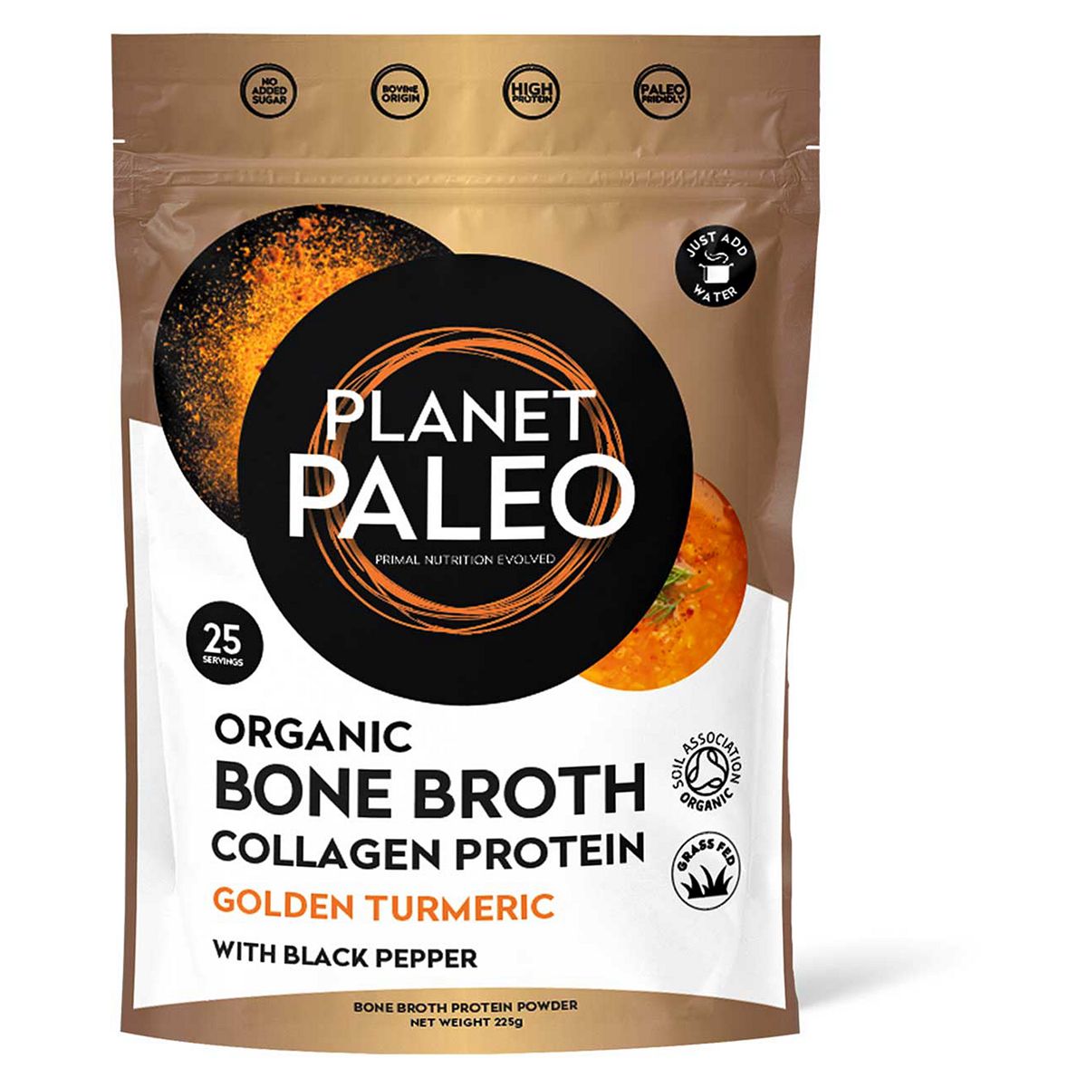 Planet Paleo Organic Bone Broth Protein Powder Golden Turmeric 225G