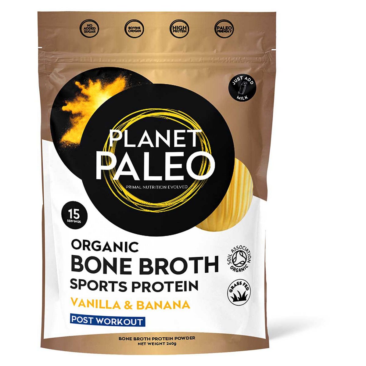 Planet Paleo Organic Bone Broth Protein Powder Sports Vanilla & Banana 240G