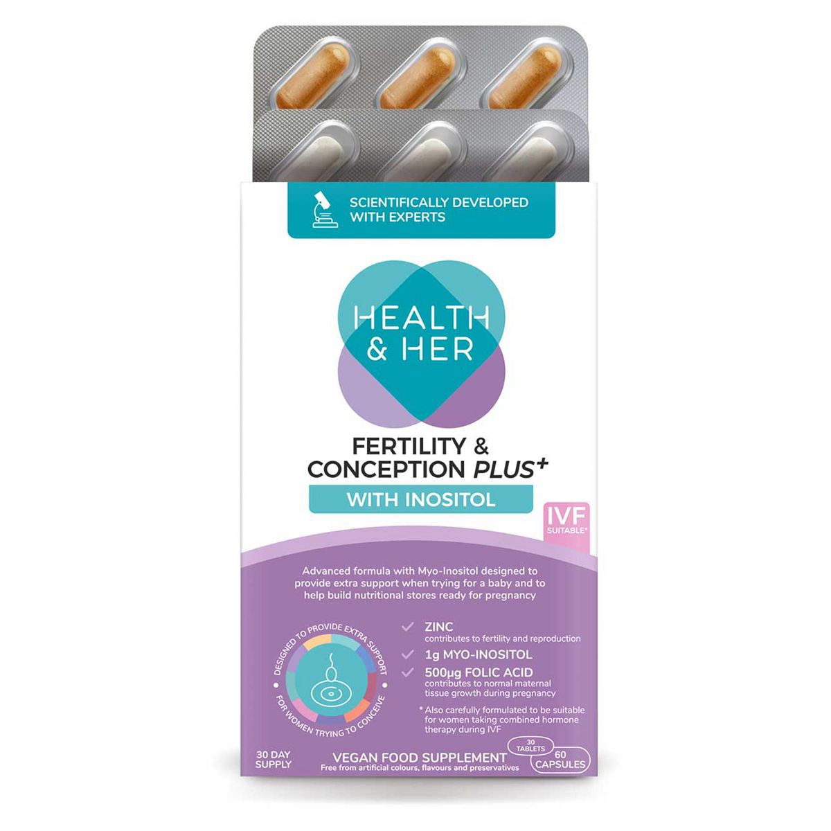 Health & Her Fertility & Conception Plus+ Multi-Nutrient Support - 60 Capsules 30 Day Supply