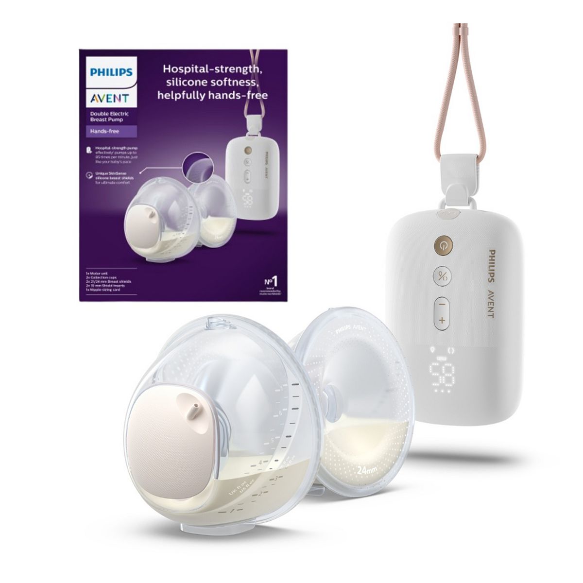 Avent Philips Hands-Free Double Electric Breast Pump With Rechargeable Motor Unit Carrying Cord Scf532/11