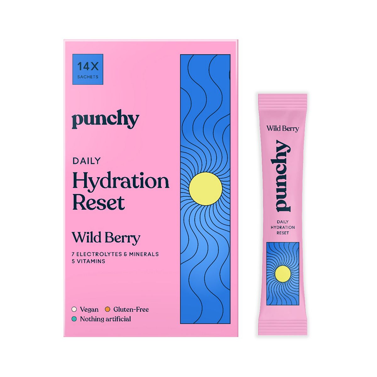 Punchy Electrolytes Daily Hydration Reset Wild Berry 14 X 5.1G Sachets