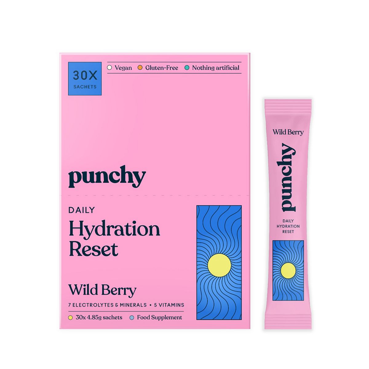 Punchy Electrolytes Daily Hydration Reset Wild Berry 30 X 5.1G Sachets