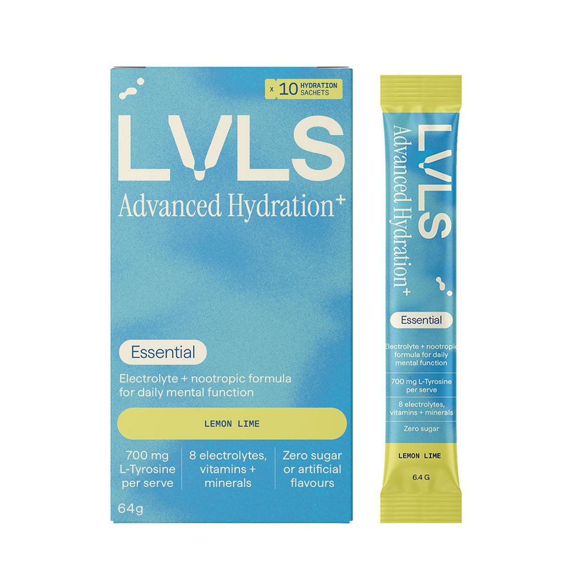 YOURLVLS Lvls Advanced Hydration+ Essential Electrolyte Powder Lemon Lime 10 Pack