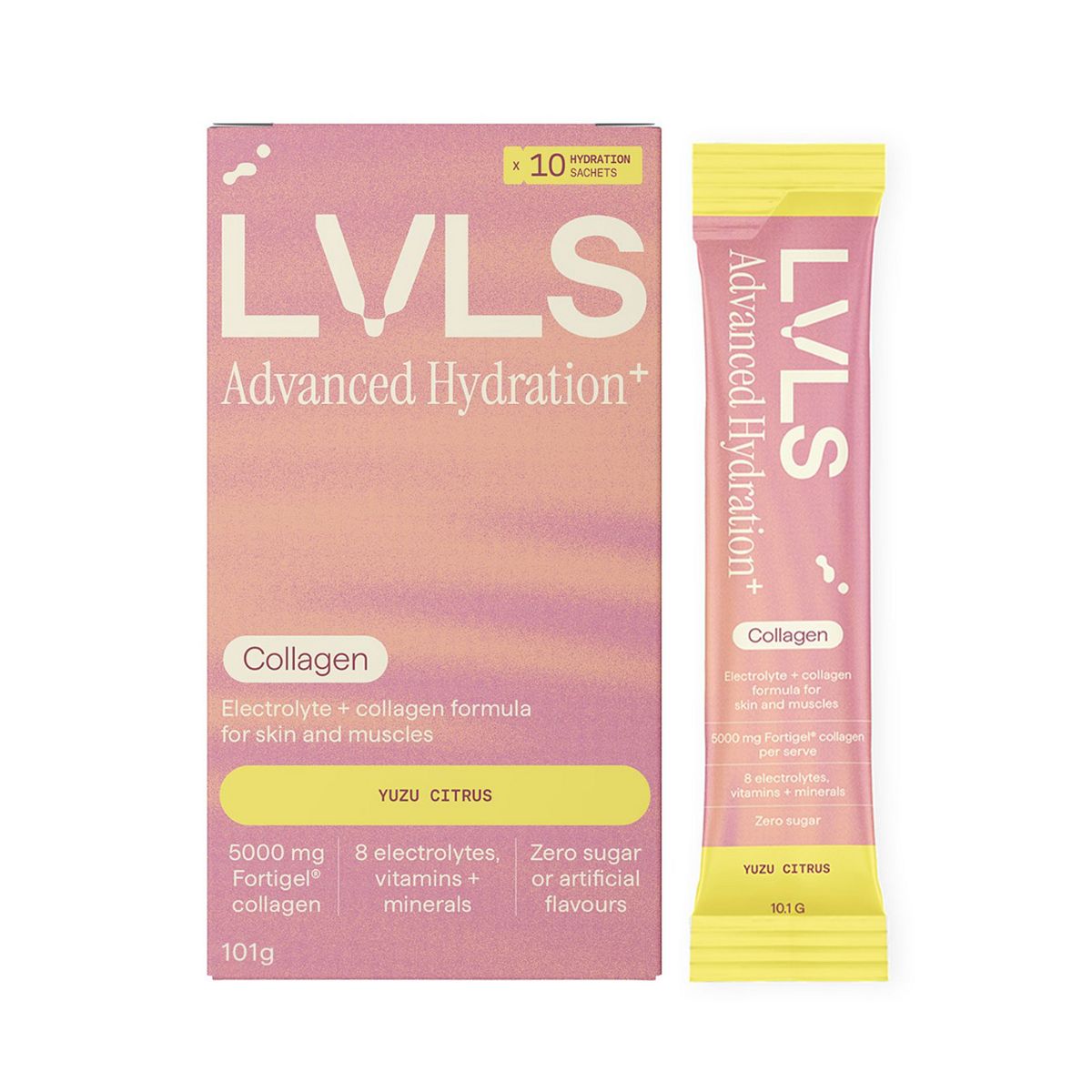 Yourlvls Lvls Advanced Hydration+ 5000Mg Collagen Electrolyte Powder Yuzu Citrus 10 Pack