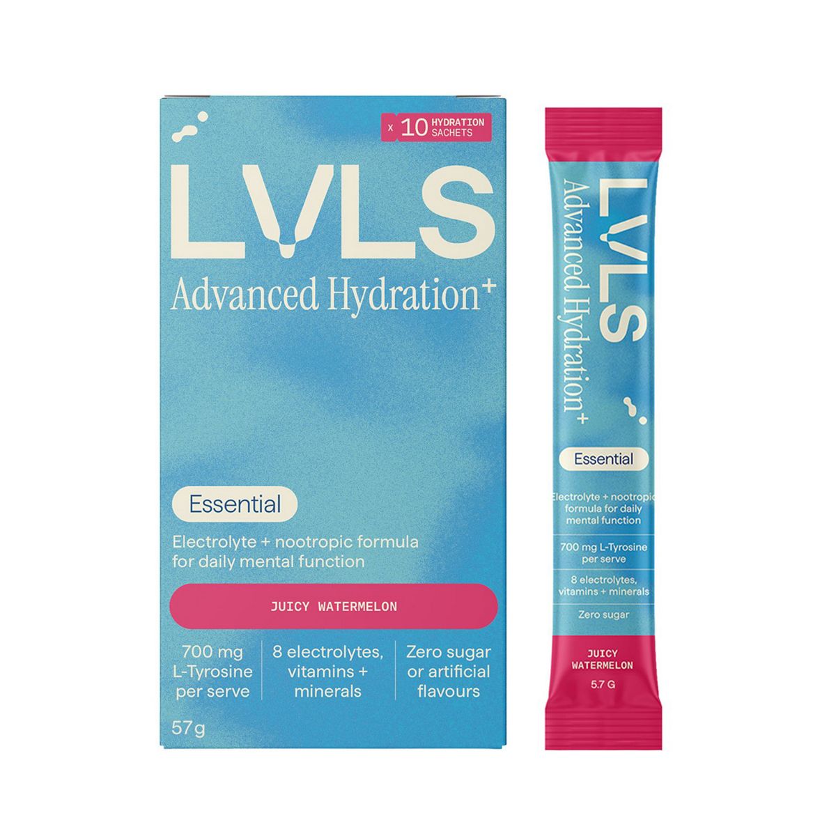 YOURLVLS Lvls Advanced Hydration+ Essential Electrolyte Powder Juicy Watermelon 10 Pack