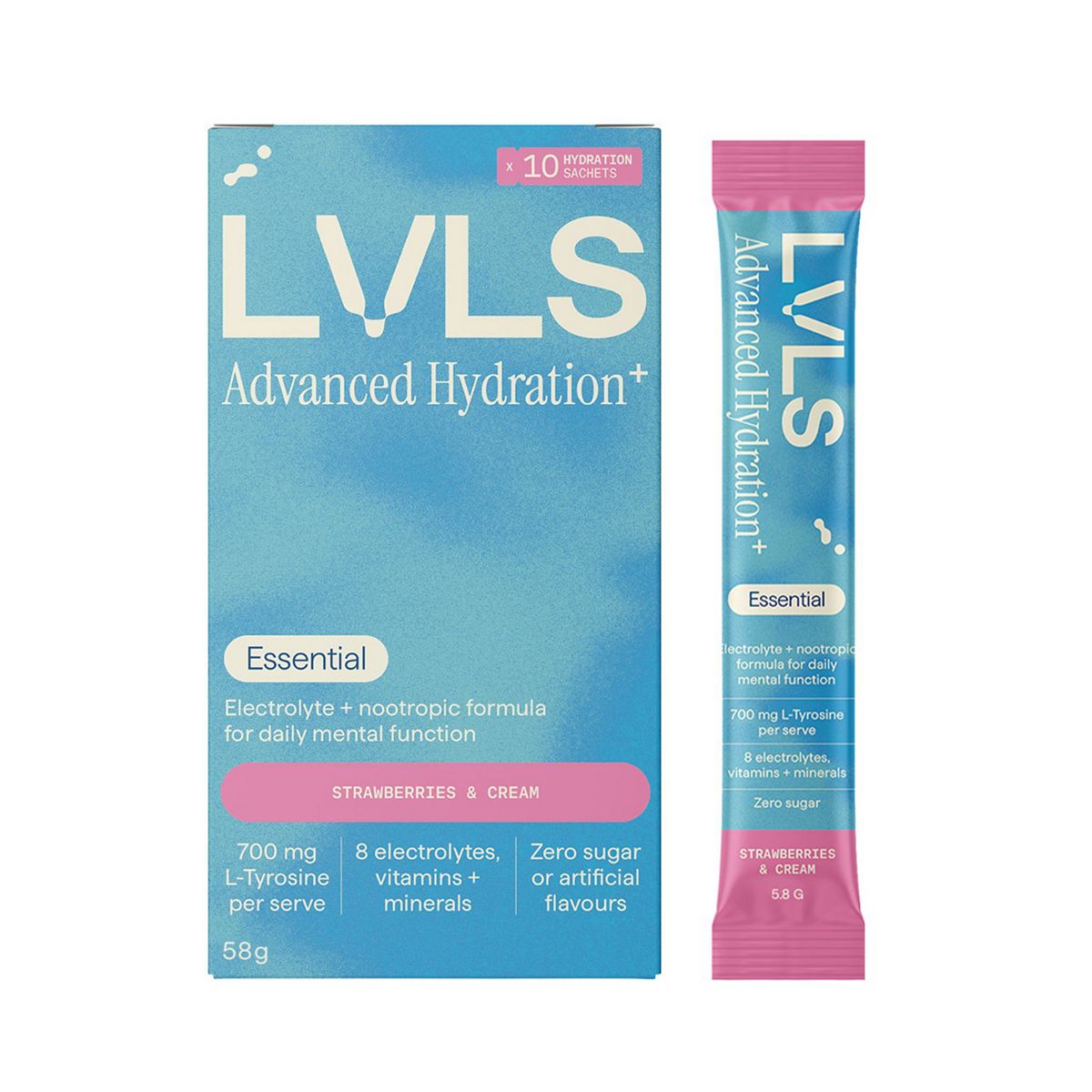 YOURLVLS Lvls Advanced Hydration+ Essential Electrolyte Powder Strawberries & Cream 10 Pack