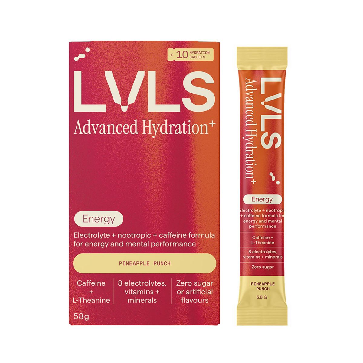 YOURLVLS Lvls Advanced Hydration+ Energy Electrolyte Powder Pineapple Punch 10 Pack
