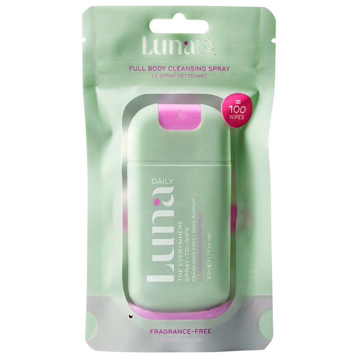 LUNA DAILY The Everywhere Spray To Wipe Ph-Balance Body Cleansing Spry Frag Free Sensitive Skin 30ml